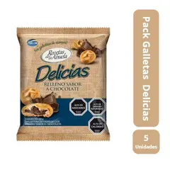 ARCOR - Pack 5 Galletas Delicias Relleno Sabor A Chocolate 220 G