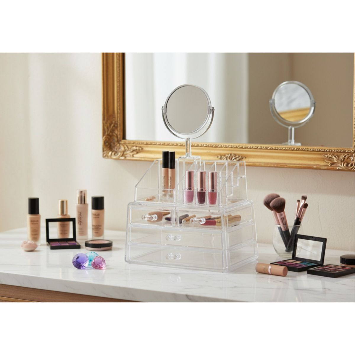 GENERICO - Organizador De Maquillaje Cosmetiquerojoyero + Espejo