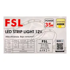 FSL - Cinta LED 12V 5m 35W Luz Neutra 4000K IP20 Flexible y Alta Luminosidad