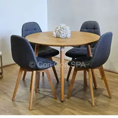 CORI CORI - Comedor Mesa Aura Wood 100cms + 4 Sillas Capitonne Lino