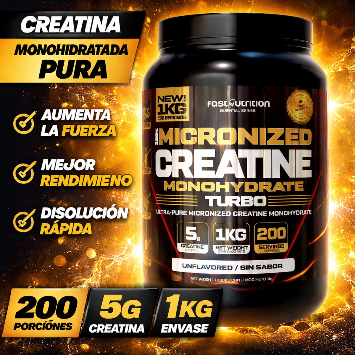 SUPRALABS - Creatina Monohidratada 1kg Turbo 200 porciones