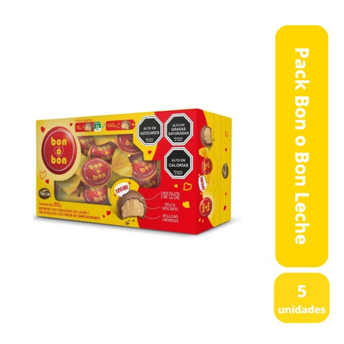ARCOR - Pack 5 Caja Bombón Leche 15 Unidades Bon O Bon Leche 210gr
