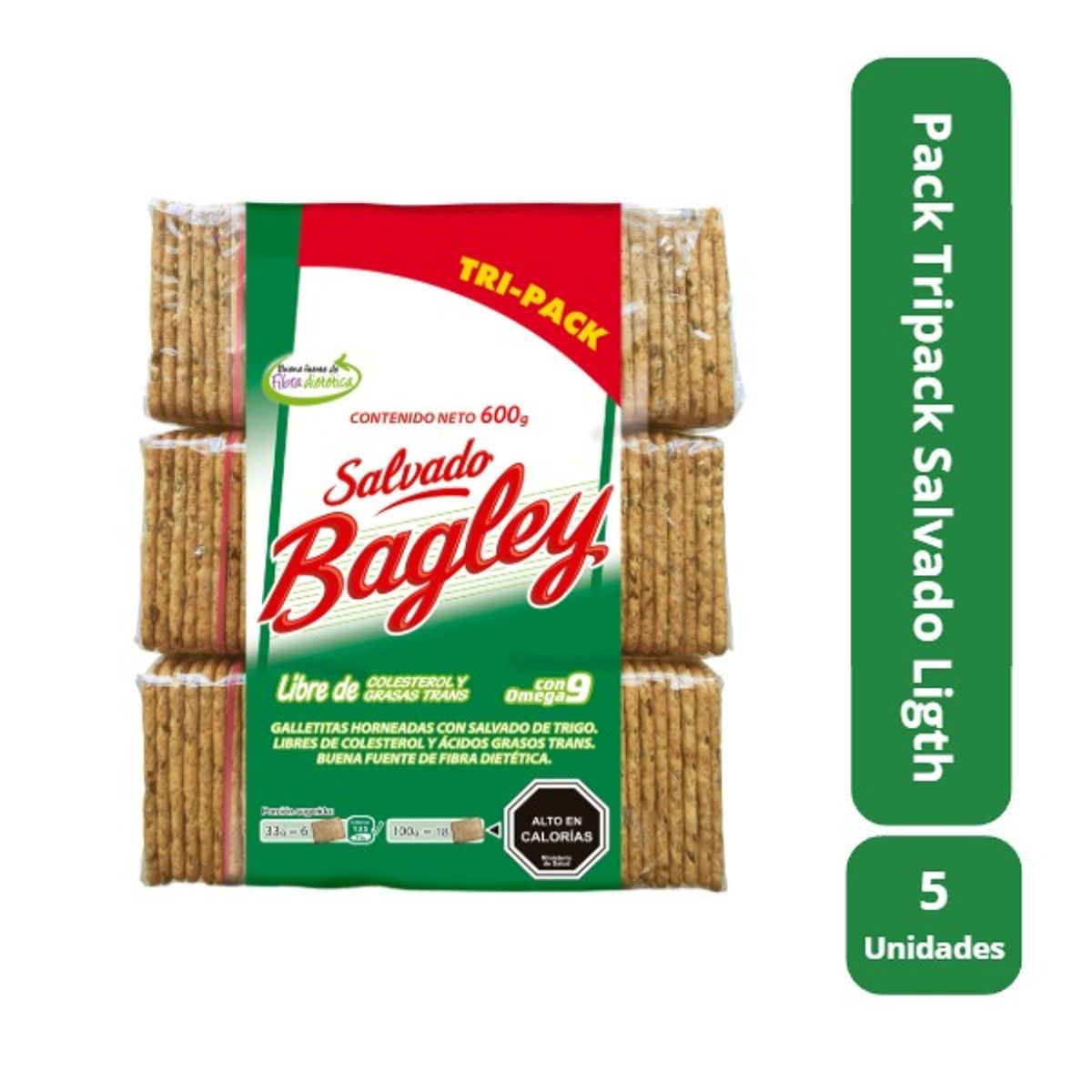 ARCOR - Pack 5 tripack Galletas Salvado Bagley 600 Gr