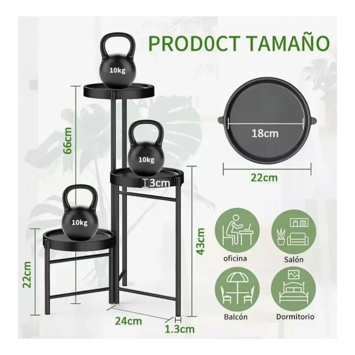GENERICO - Set Organizador 3 Pedestal Porta Macetero Desmontable Negro BELUG