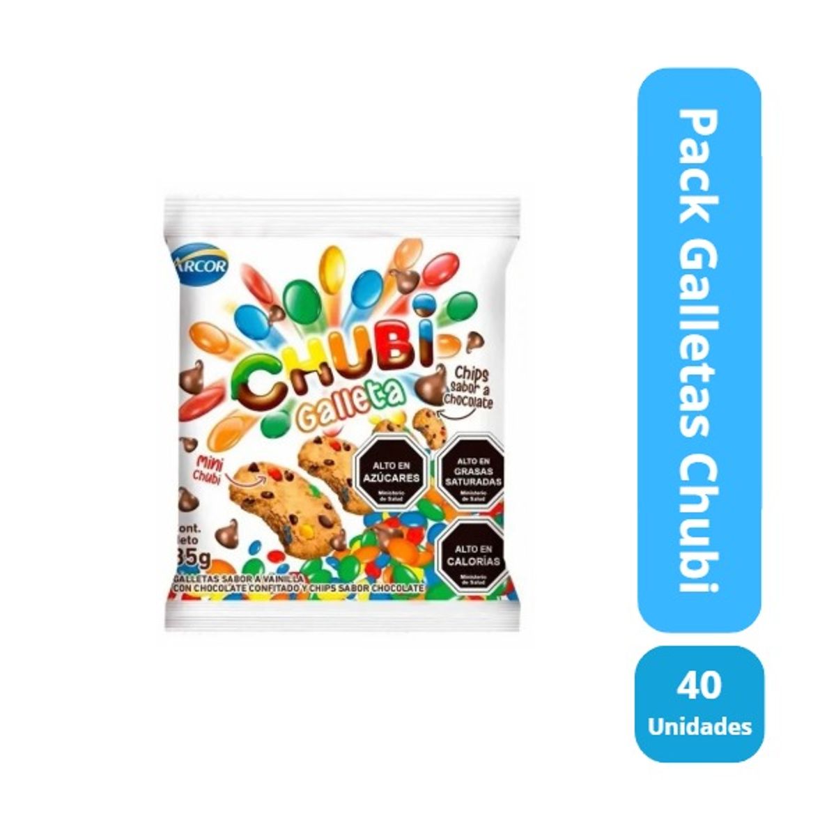 ARCOR - Pack 40 unidades galletas Mini Chubi Para Colación 35 grs
