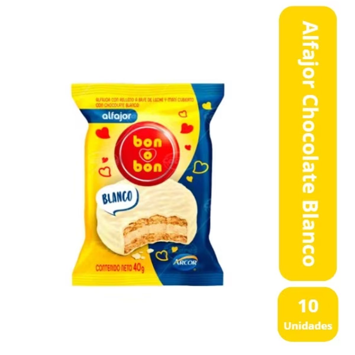 ARCOR - Pack de 10 Alfajor Bon o Bon Blanco 40 grs