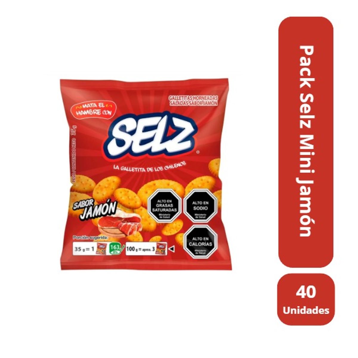ARCOR - Pack 40 unidades Galletas Mini Selz Jamón 35 Gr c/u