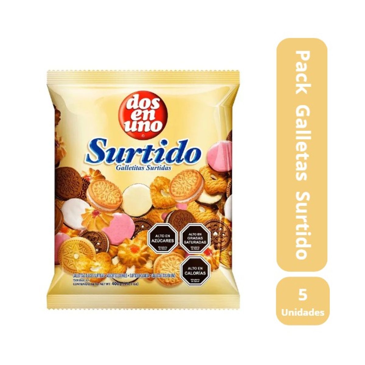 ARCOR - Pack 5 Galletas Dos En Uno Holanda 400 G Dulces Bañadas Rellenas