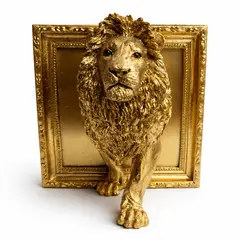 GENERICO - Figura León Dorado 3d Con Marco Decoración Lujo Premium