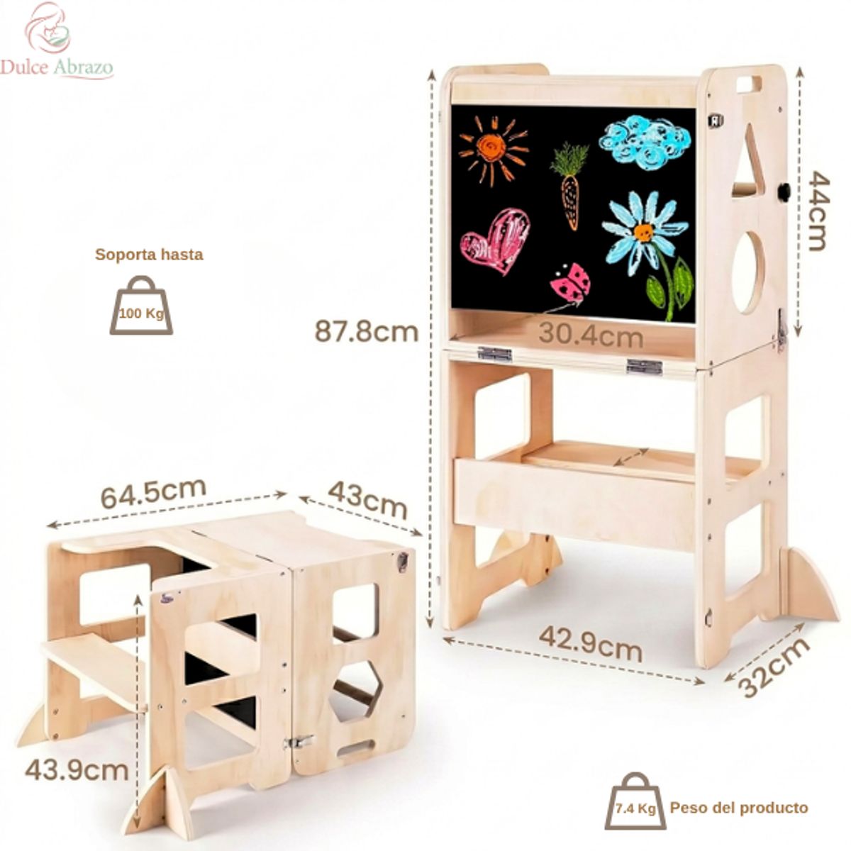 GENERICO - Torre De Aprendizaje Montessori Tablero Infantil 3 En 1