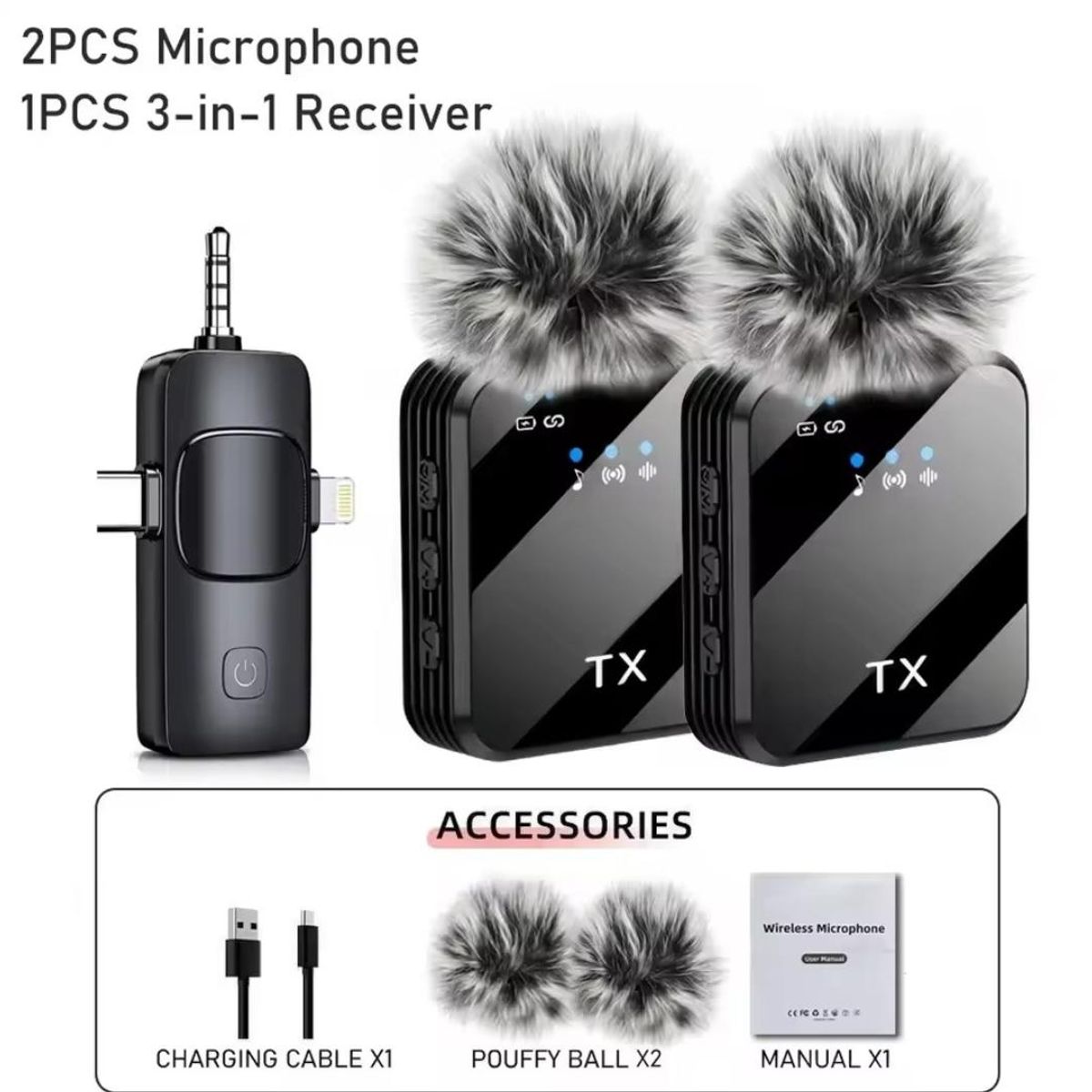 GENERICO - Micrófono Inalámbrico 3 En 1 Mini Para Iphone/Android/Camara 2 Pzs