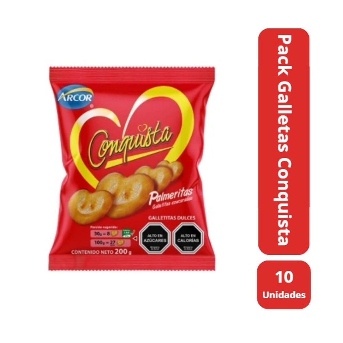 ARCOR - Pack 10 Arcor Galletas Conquista Palmeritas 200 Gramos