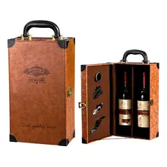 GENERICO - Caja para Vinos Maleta de Cuero con Accesorios