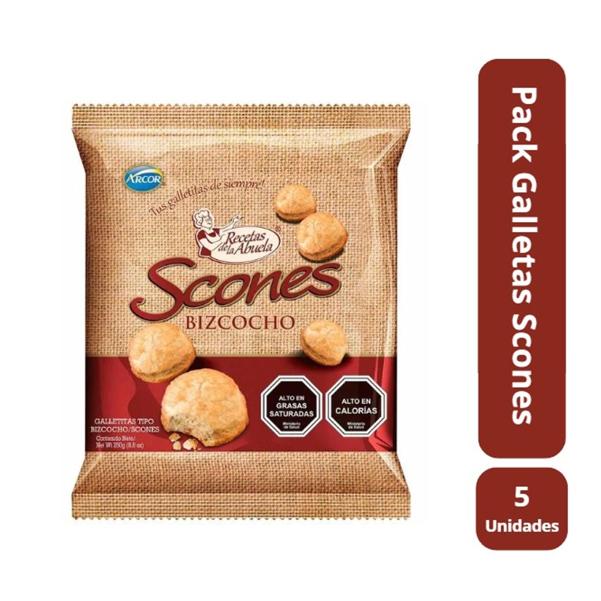 ARCOR - Pack 5 Galletas Scone Bizcocho 220g Recetas De La Abuela