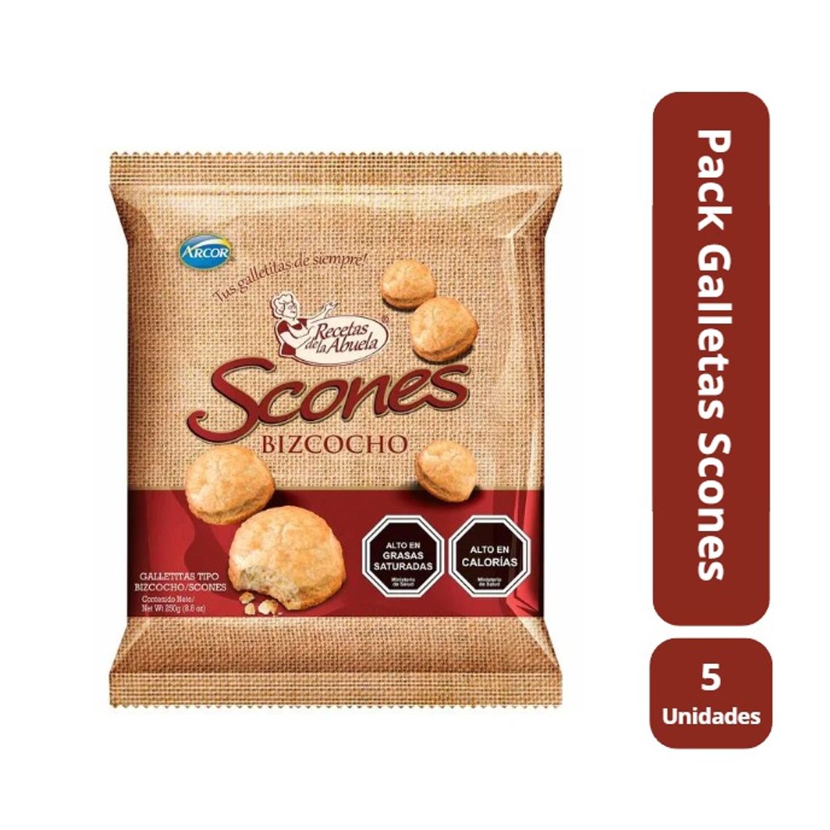 ARCOR - Pack 5 Galletas Scone Bizcocho 220g Recetas De La Abuela