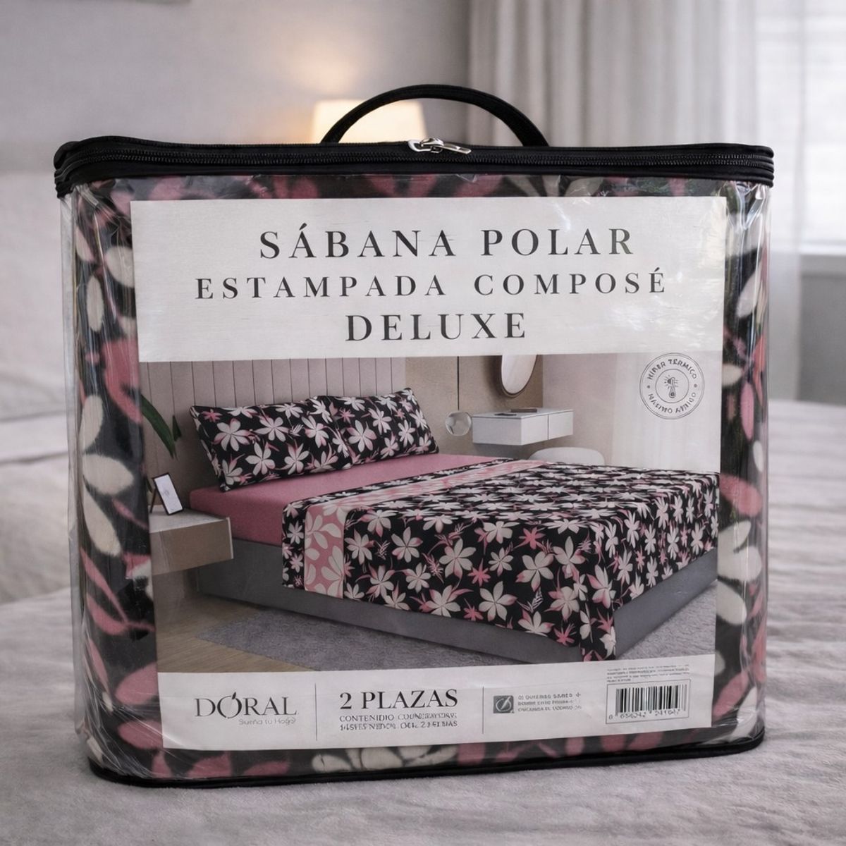 DORAL - SABANAS POLAR ESTAMPADAS COMPOSE DELUXE FLORES ROSADO NEGRO DORAL 2 PLAZAS
