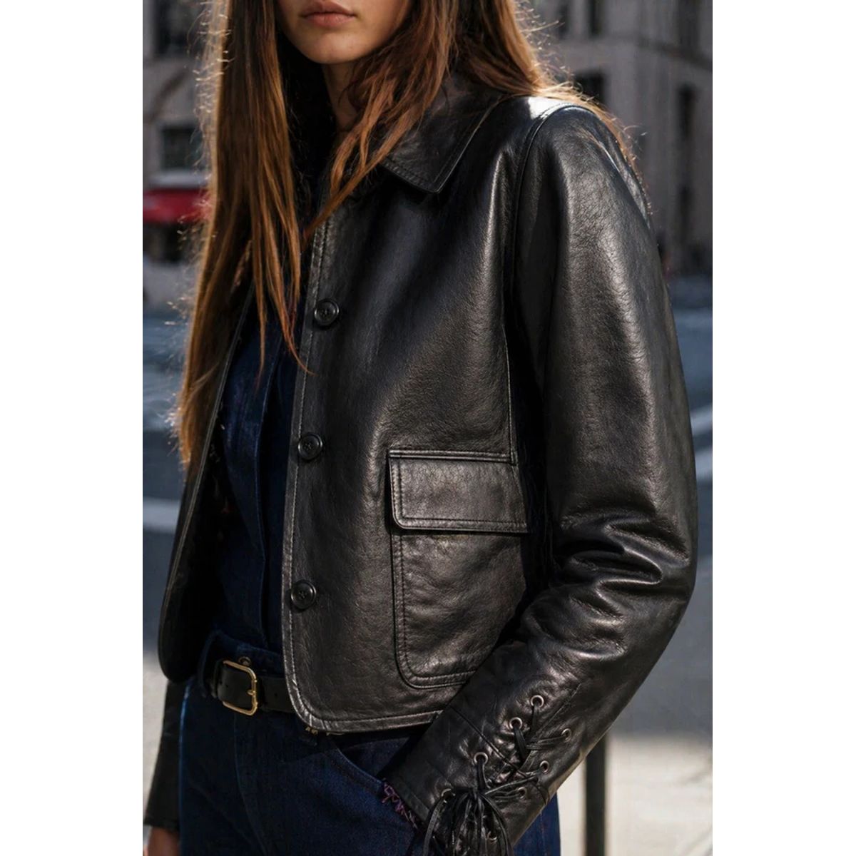RUPHA - Chaqueta de Cuero Negro Vega Rupha
