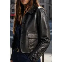 RUPHA - Chaqueta de Cuero Negro Vega