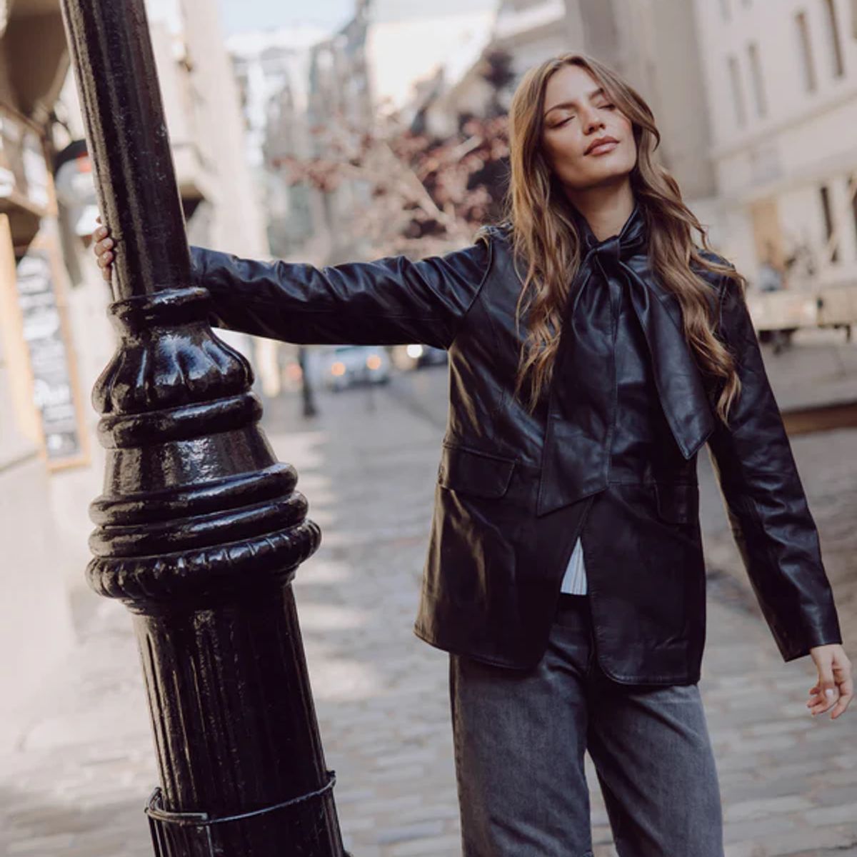 RUPHA - Chaqueta de Cuero Negro Mathilde Rupha