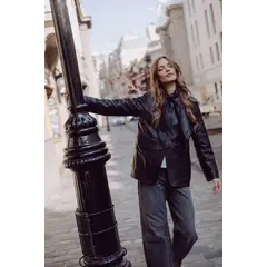 RUPHA - Chaqueta de Cuero Negro Mathilde