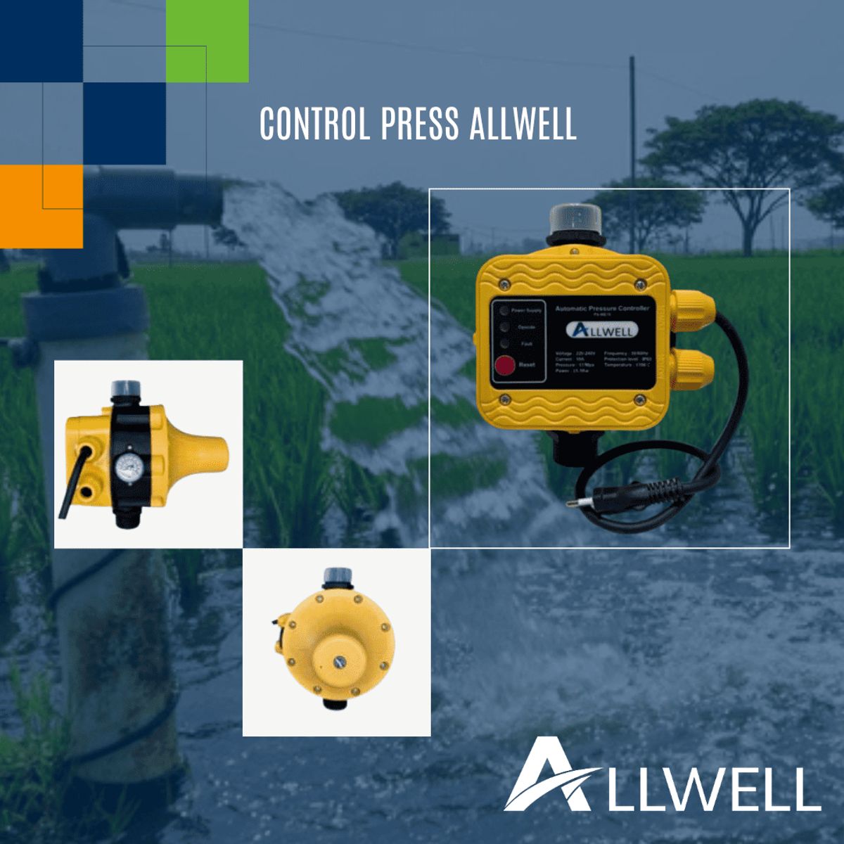 ALLWELL - CONTROLADOR ELÉCTRICO DE PRESIÓN - CONTROL PRESS ALLWELL 1.5 HP REGULABLE