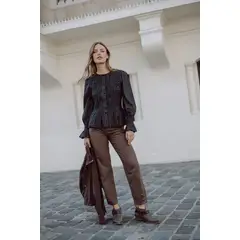 RUPHA - Pantalon de Algodón Café Charlotte