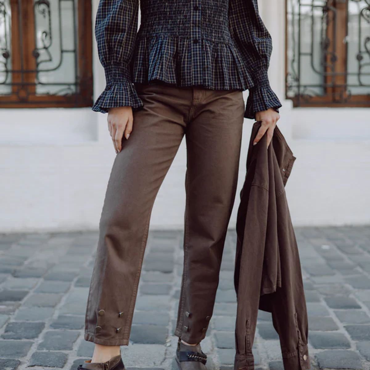 RUPHA - Pantalon de Algodón Café Charlotte Rupha