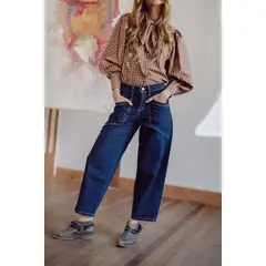 RUPHA - Pantalón de Algodón Azul Tiro Alto Sophie