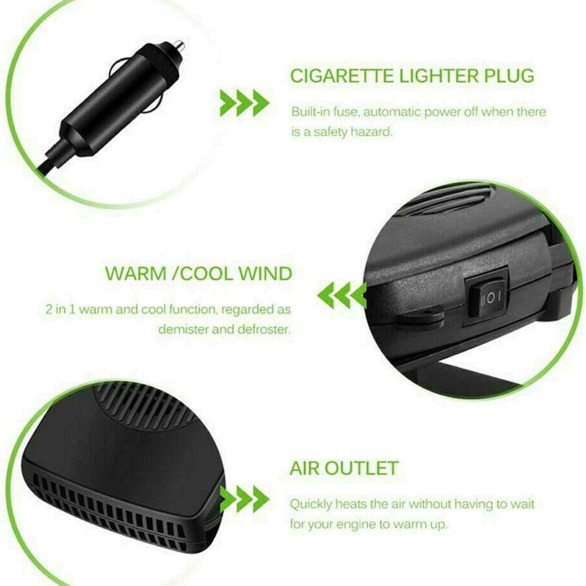 GENERICO - Calefactor de Auto y Ventilador 12v 150w 2en1