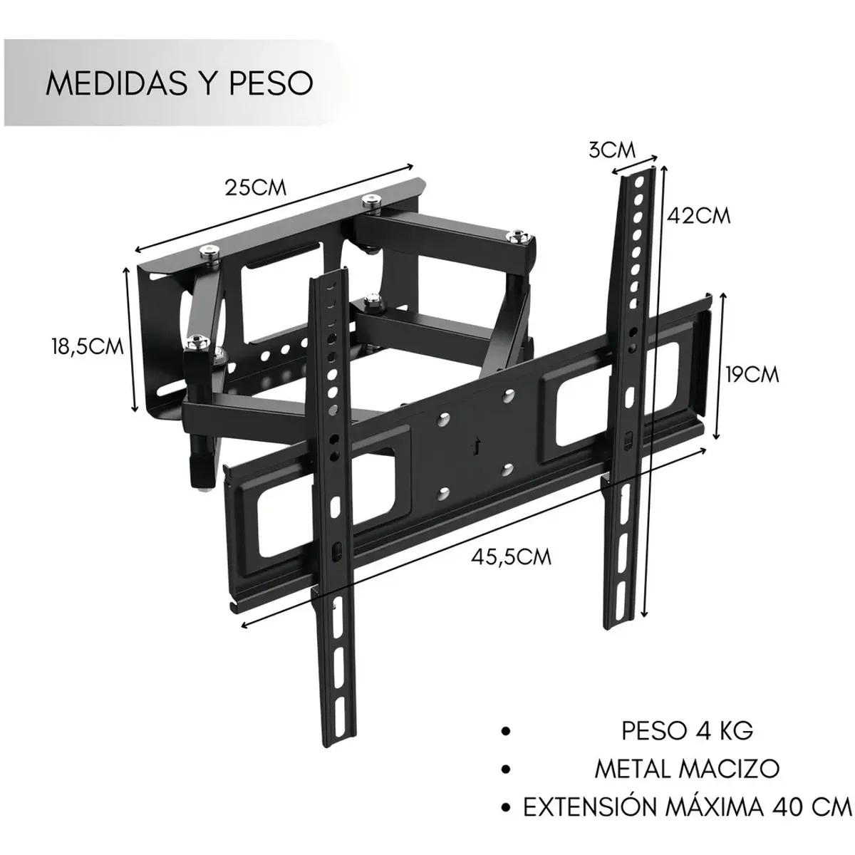 GENERICO - Soporte Articulado Tv Pared Doble Brazo 26-55 Pulgadas 56 Kg