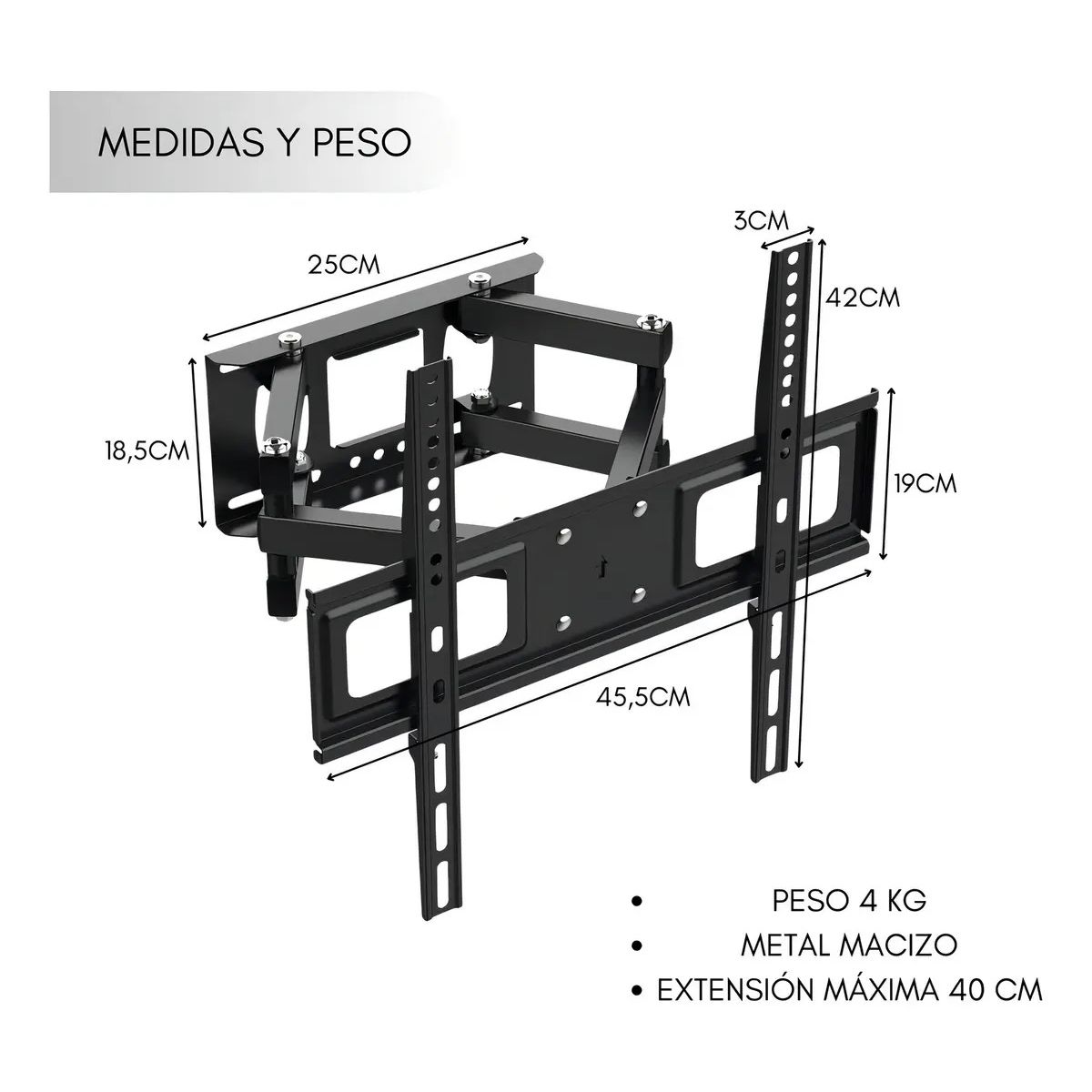 GENERICO - Soporte Articulado Tv Pared Doble Brazo 26-55 Pulgadas 56 Kg