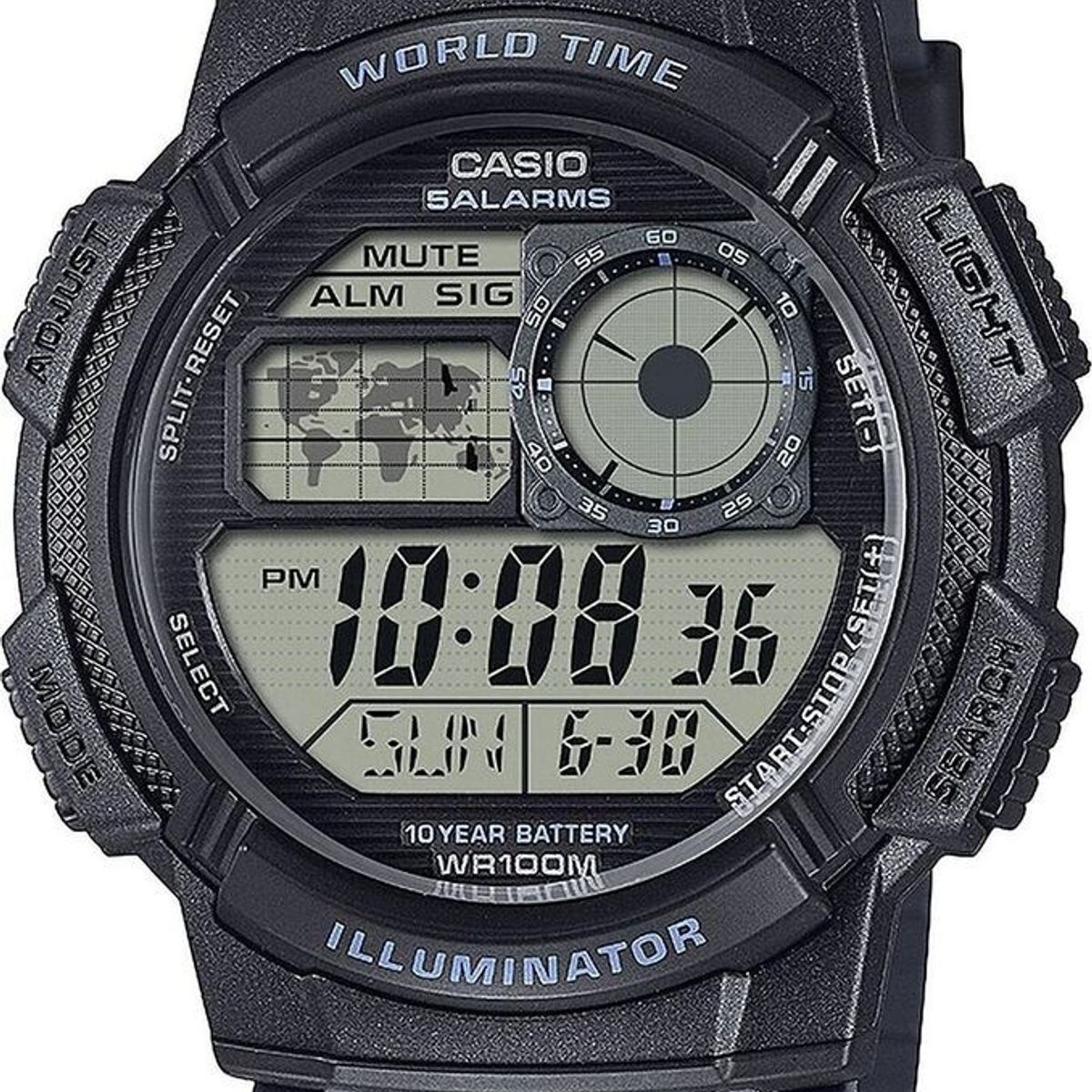 CASIO - RELOJ CASIO AE1000W-8A HOMBRE DEPORTIVO  WORLD TIME WR100M