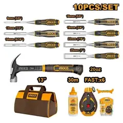 INGCO - Martillo Carpintero Formones Tizador Bolso Set Herramientas