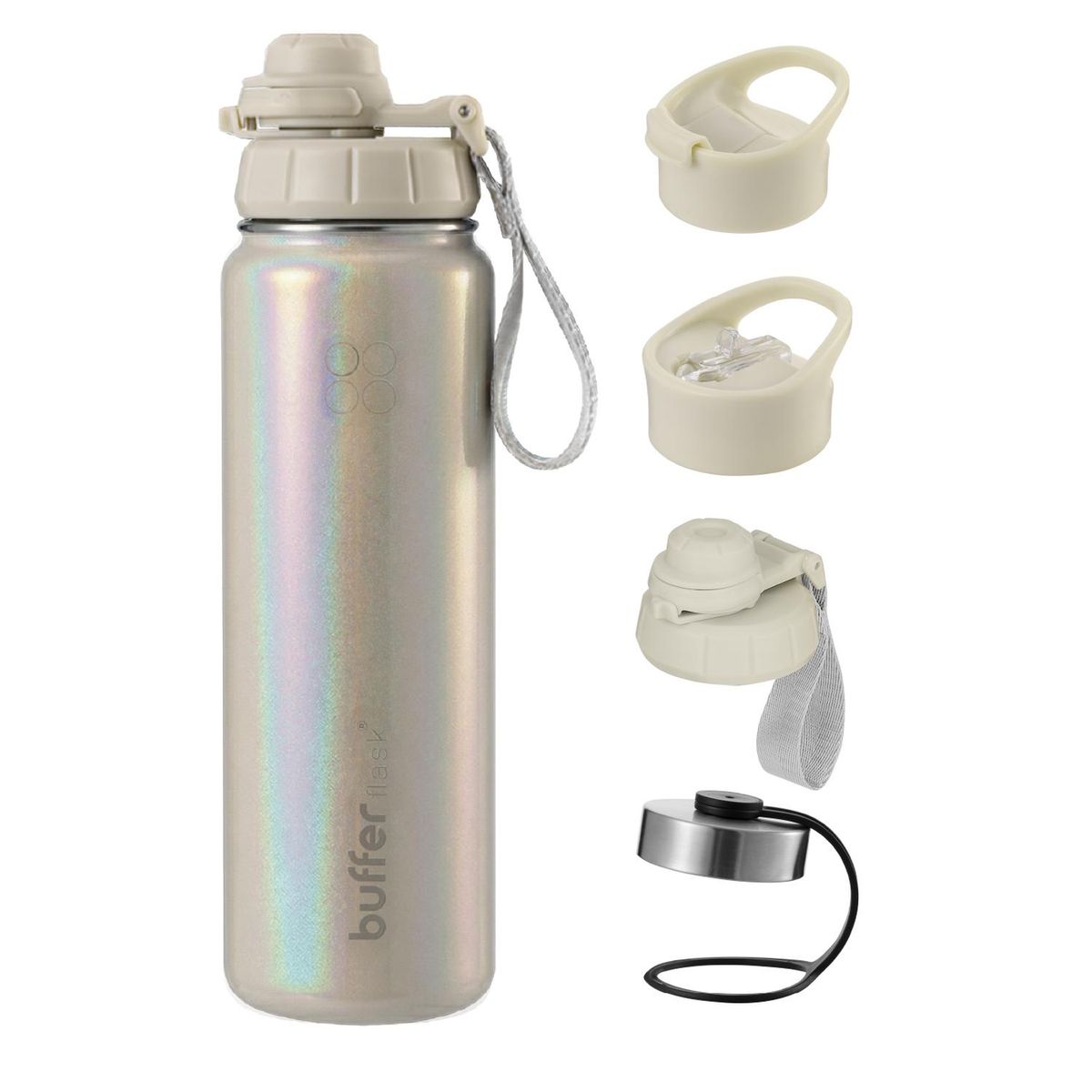 BUFFER FLASK - Termo Botella Agua Termica Acero Inox + Tapas - Gris