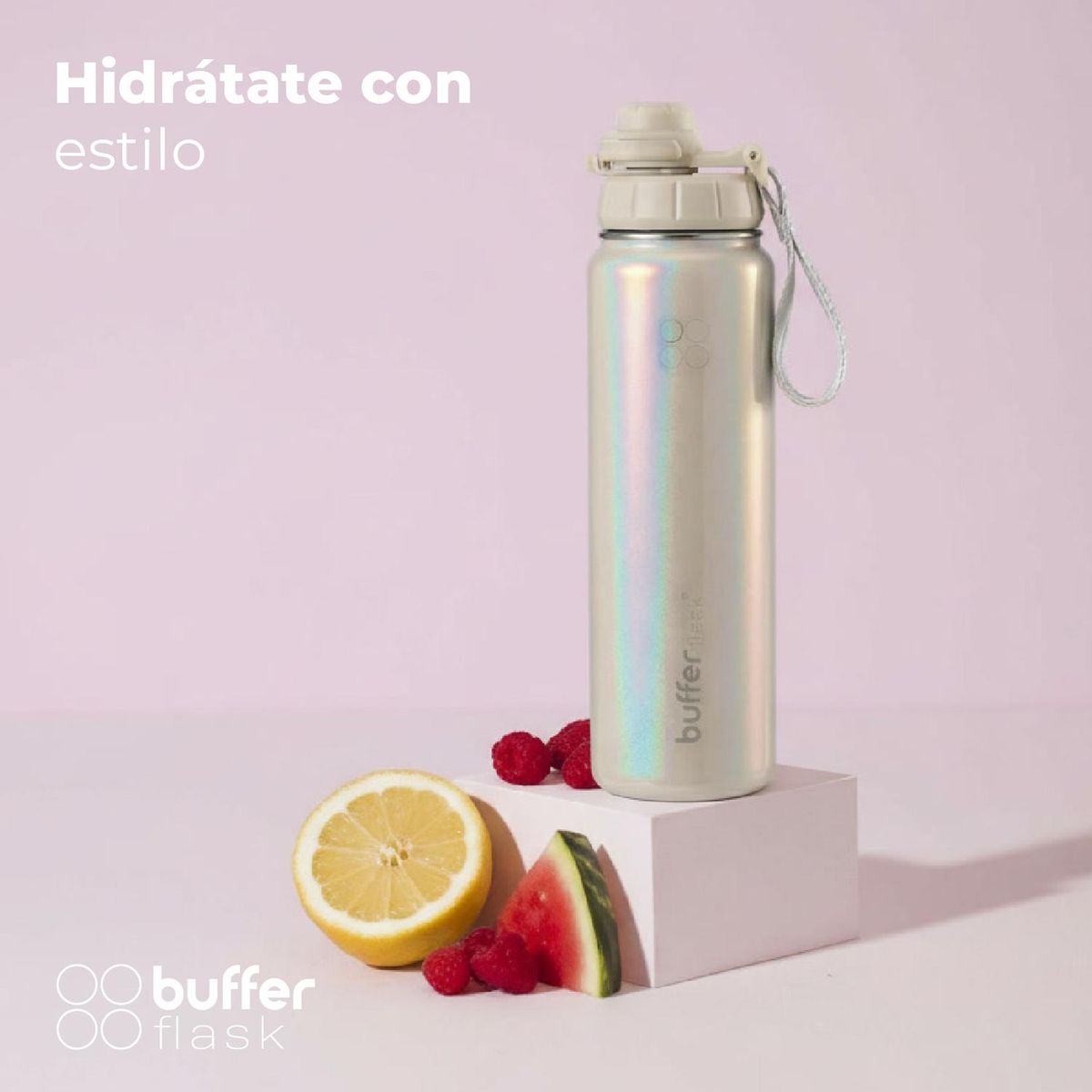 BUFFER FLASK - Termo Botella Agua Termica Acero Inox + Tapas - Gris