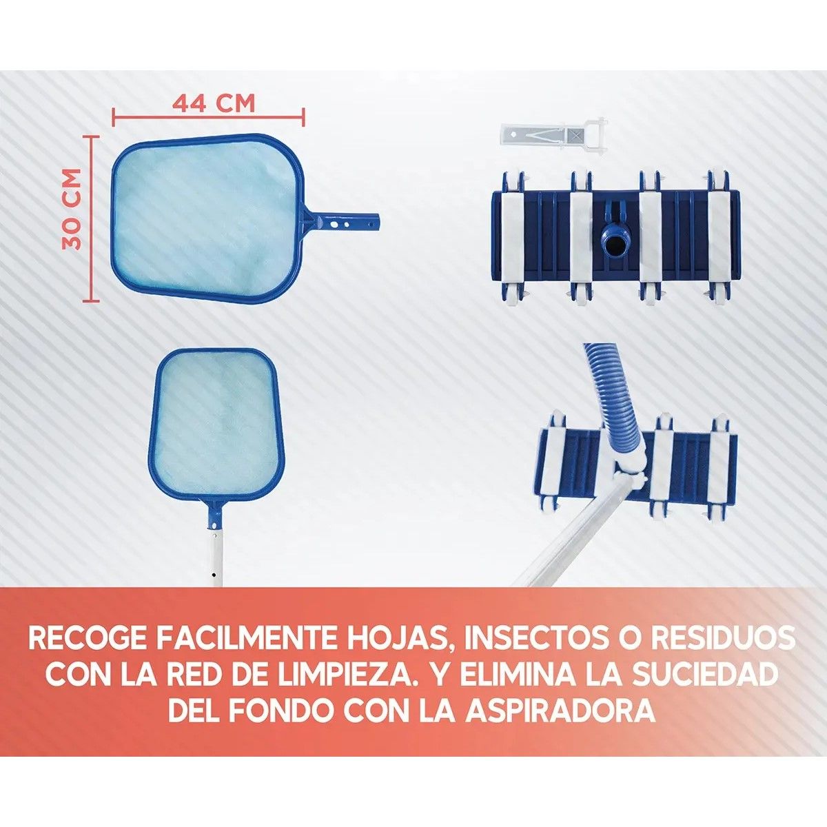 GENERICO - Kit Limpieza Piscina Pértiga 2.4m Manguera Accesorios Azul BELUG