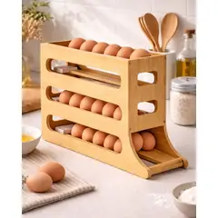 GENERICO - Organizador De Huevos Bamboo 3 Niveles 36 Huevos Cocina