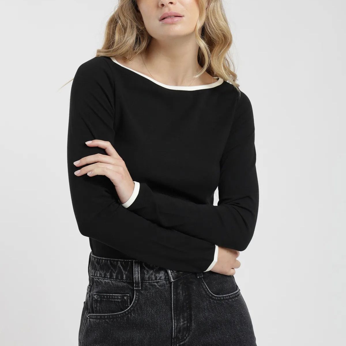 FROENS - Polera manga larga mujer cuello bote Froens