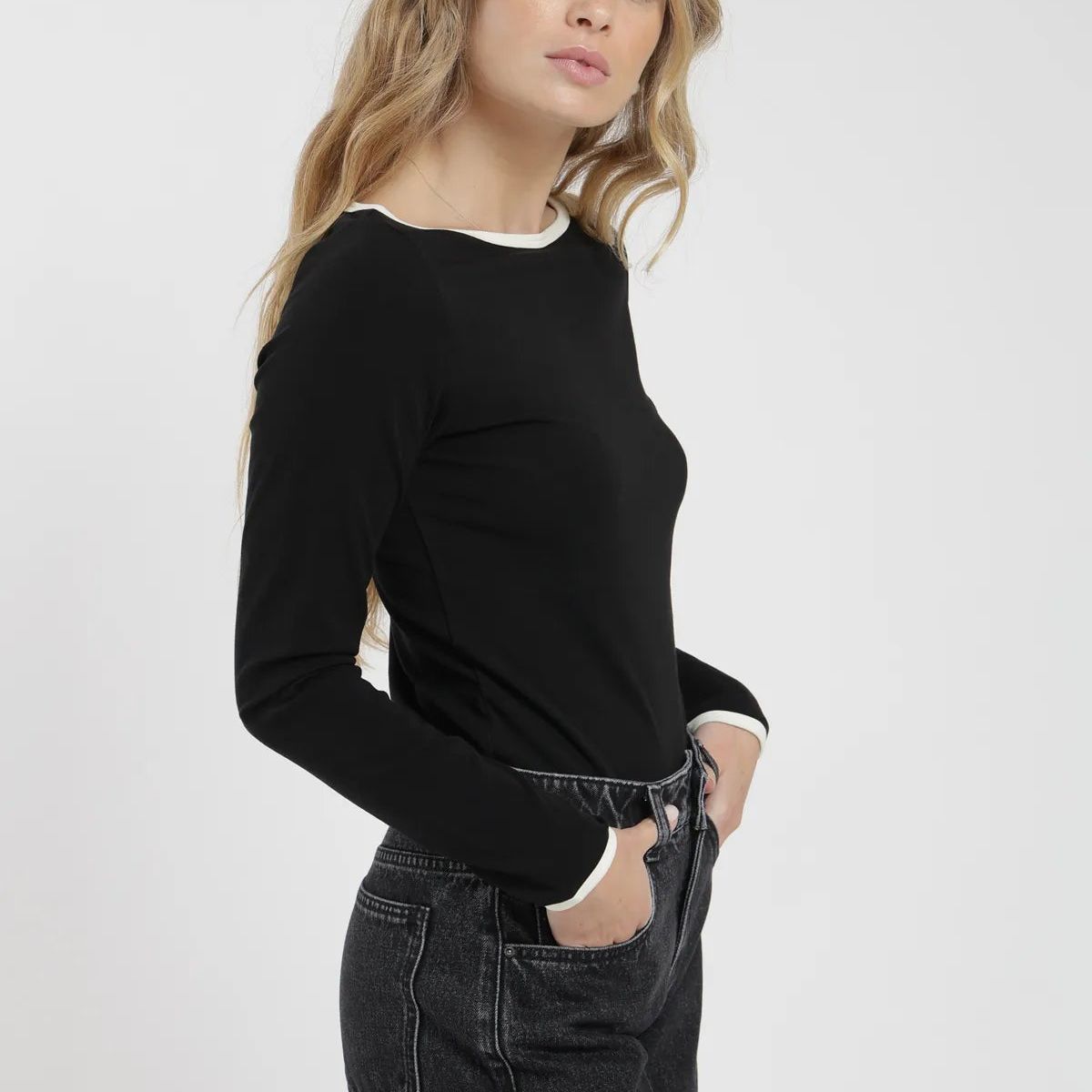 FROENS - Polera manga larga mujer cuello bote Froens