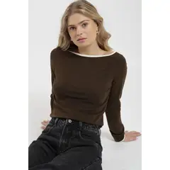 FROENS - Polera manga larga mujer cuello bote