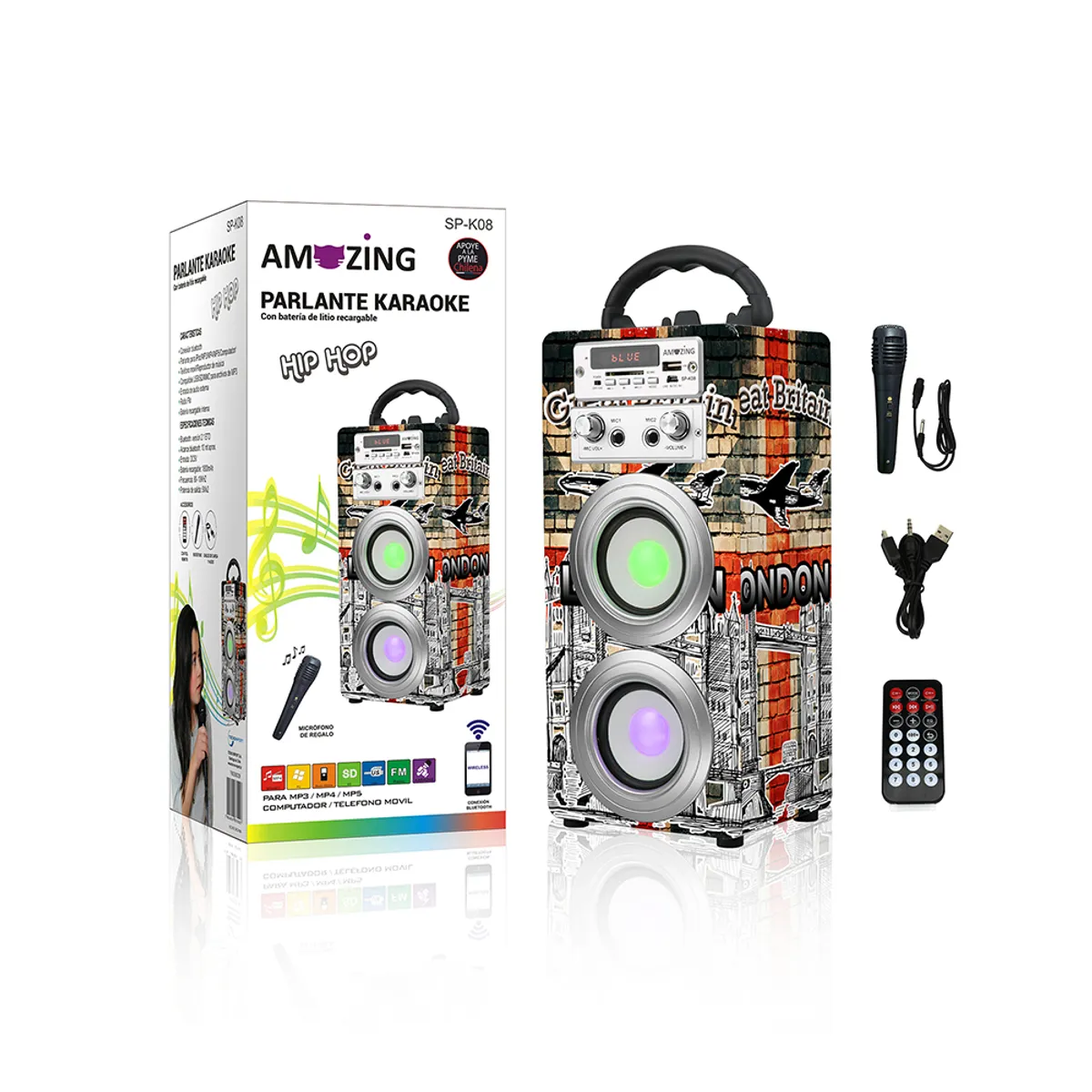 AMAZING - Parlante Karaoke Bluetooth Recargable Hip-Hop.