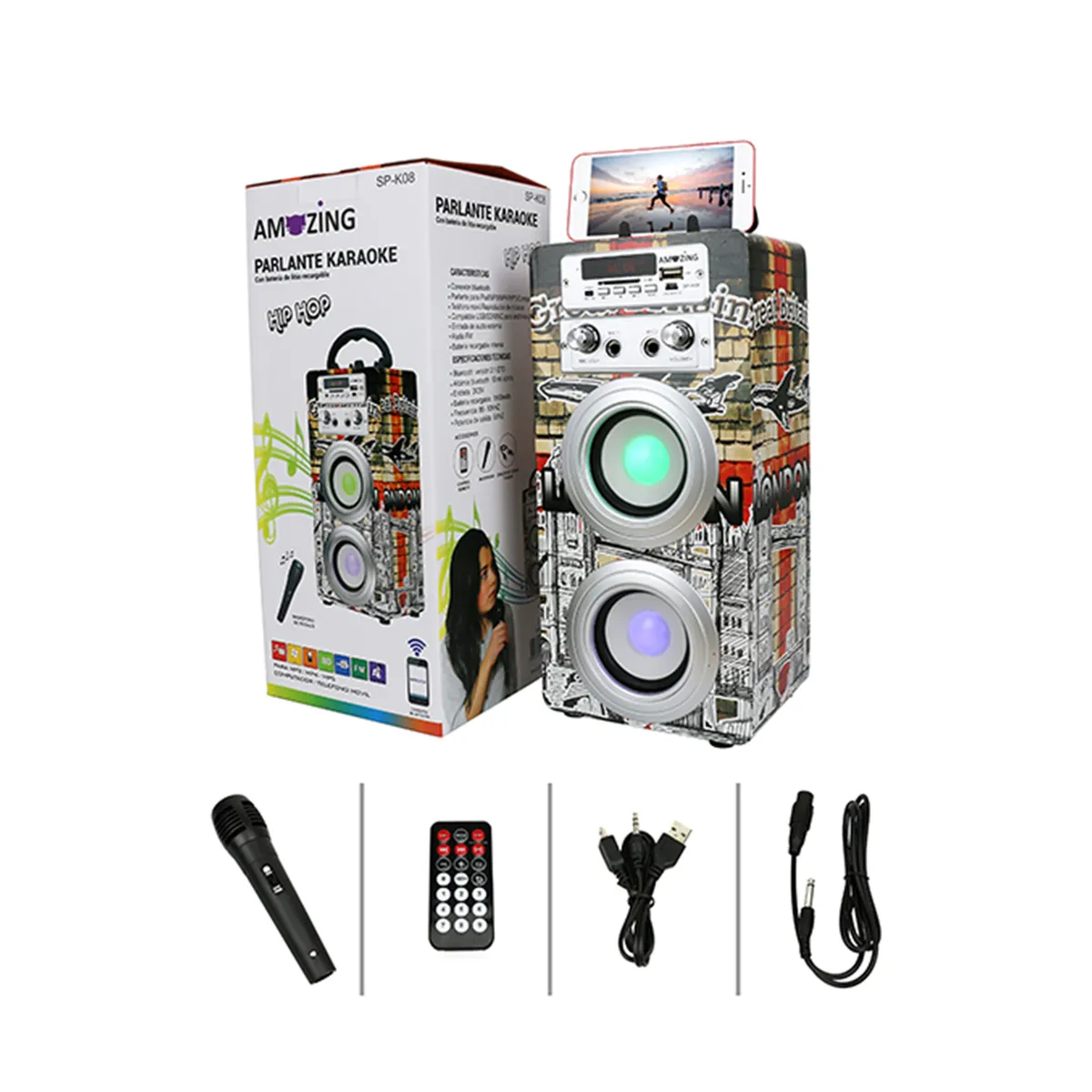 AMAZING - Parlante Karaoke Bluetooth Recargable Hip-Hop.
