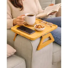GENERICO - Mesa Bandeja Sofá Bambú Plegable Clip Apoya Brazo Multiuso
