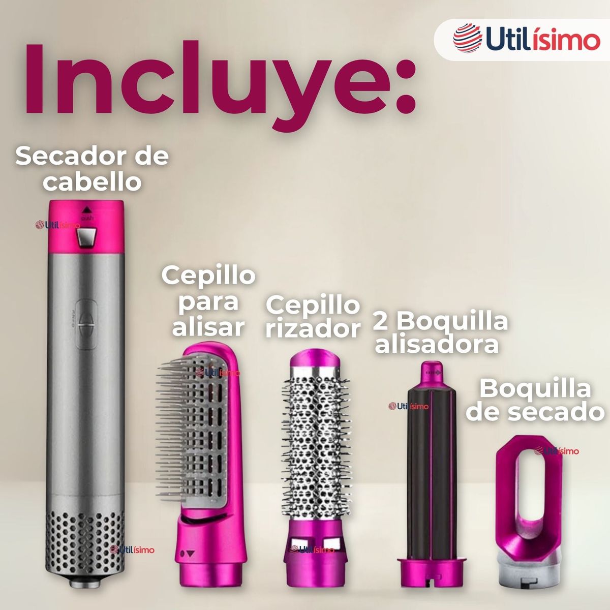 LINE - Cepillo Alisador Secador De Cabello 5 En 1 Multifuncional Estilizador Y Voluminizador