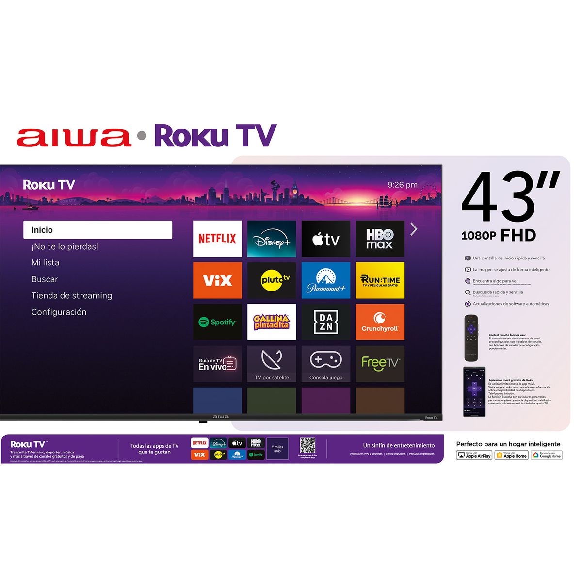 AIWA - Smart Tv Aiwa 43 Fhd Bluetooth Wifi Sistema Roku Tv
