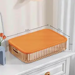 GENERICO - Caja organizadora plástica con tapa color naranja 35 cmx 23.5 cmx 8 cm