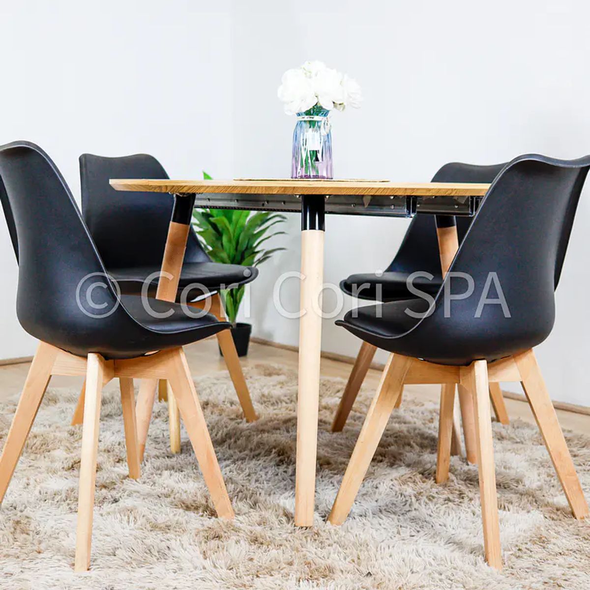 CORI CORI - Comedor Mesa Aura Wood 100cms + 4 Sillas Tulip