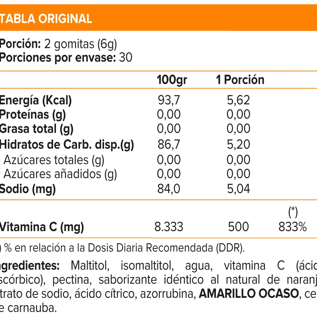 SUNVIT - Gomitas Vitamina C 500mg, Naranja 60 Vegan Gummies, SVL