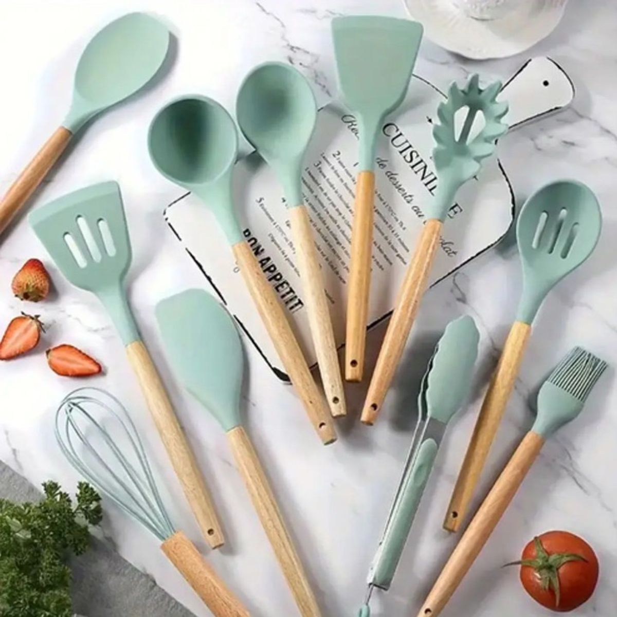 GENERICO - Set 12 Piezas Utensilios De Cocina De Silicona Antiadherente