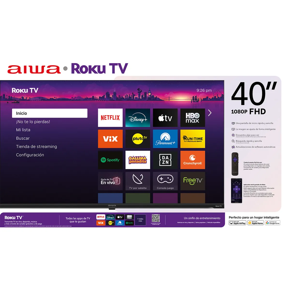 AIWA - Smart Tv Aiwa 40 Fhd Bluetooth Wifi Sistema Roku Tv